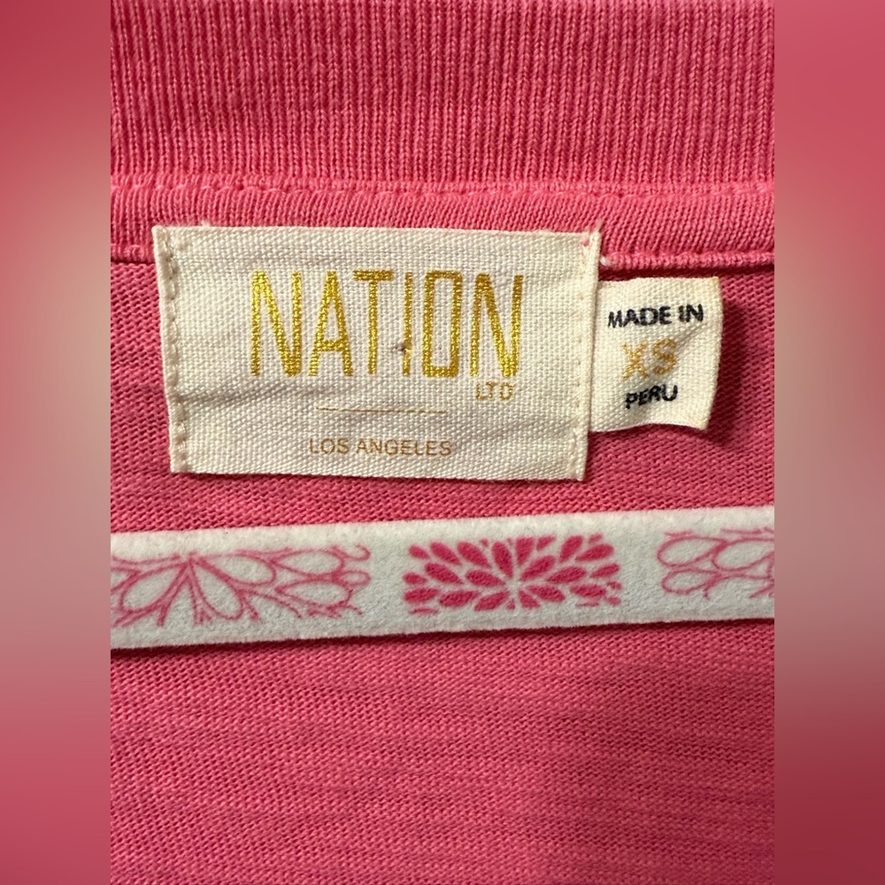 Nation LTD V-Neck Pink Long Sleeve Top Womens XS Cotton Slub Raw Hem Peru - Picture 3 of 7